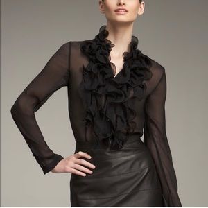 Esacada Sheer Black Ruffle Blouse